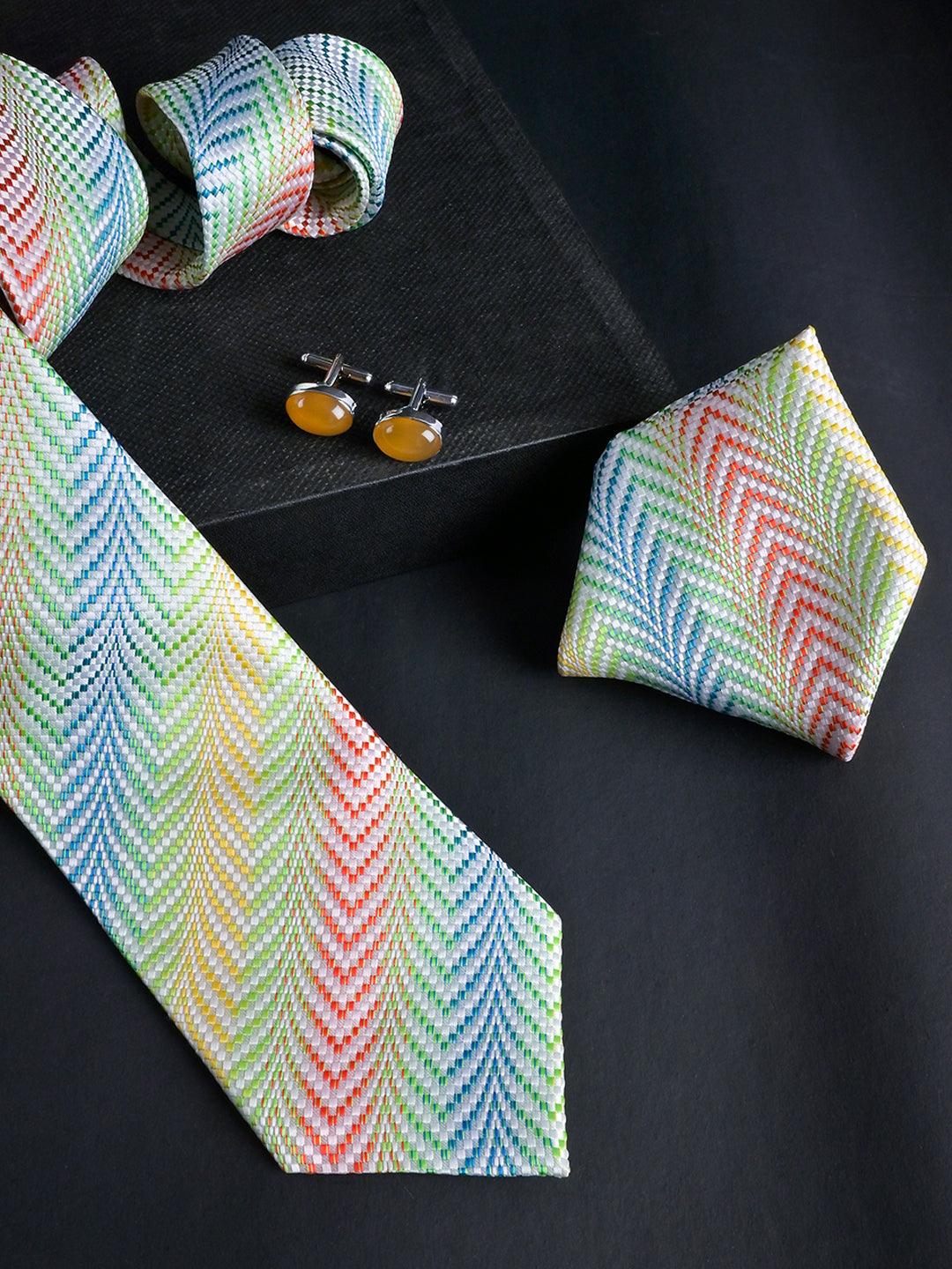 Multi Directional Micro Silk Necktie With Pocket Square & Cufflinks - Tistabene