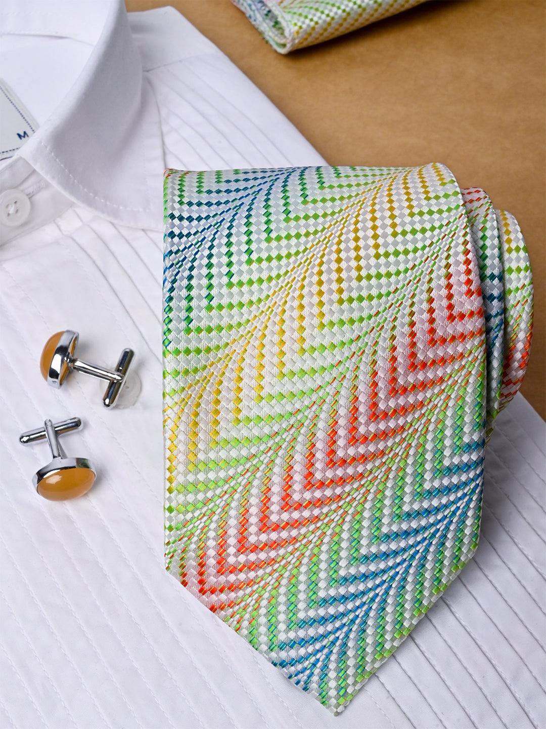 Multi Directional Micro Silk Necktie With Pocket Square & Cufflinks - Tistabene