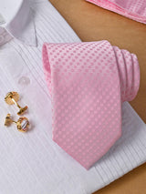 Baby Pink Floral Micro Silk Necktie With Pocket Square & Cufflinks - Tistabene