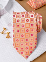 Peach Handwoven Micro Silk Necktie With Pocket Square & Cufflinks - Tistabene