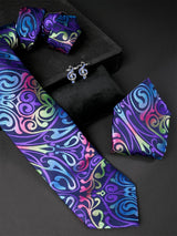 Multi Paisley Micro Silk Necktie With Pocket Square & Cufflinks - Tistabene