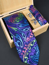 Multi Paisley Micro Silk Necktie With Pocket Square & Cufflinks - Tistabene