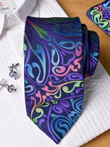 Multi Paisley Micro Silk Necktie With Pocket Square & Cufflinks - Tistabene