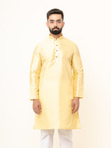 Light Yellow Dupin Solid Kurta With Embroidered Jacket for Men