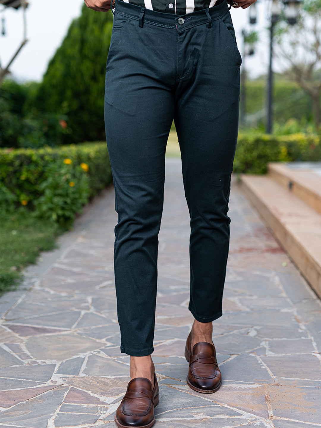 Dark Green Fusion Fit Cotton Mens Chinos