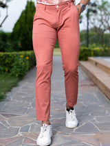 Coral Pink Fusion Fit Cotton Mens Chinos