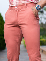 Coral Pink Fusion Fit Cotton Mens Chinos