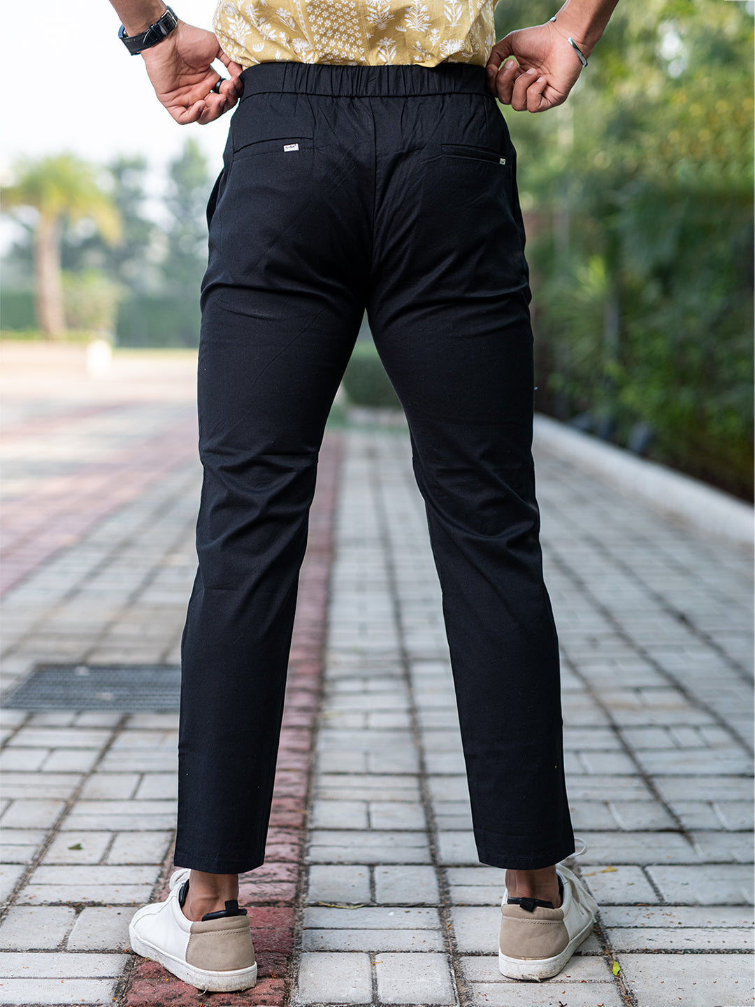 Black Linen Lycra Comfort Fit Mens Trouser