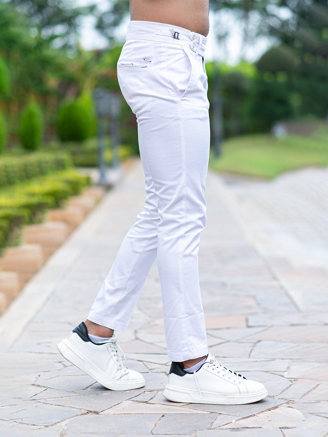 White Fusion Fit Mens Cotton Trouser - Tistabene