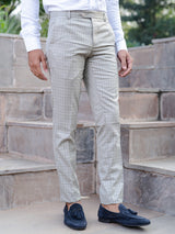 Beige Checks Comfort Fit Cotton Men's Pant