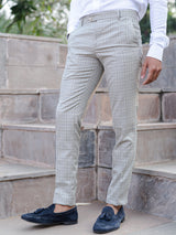 Beige Checks Comfort Fit Cotton Men's Pant