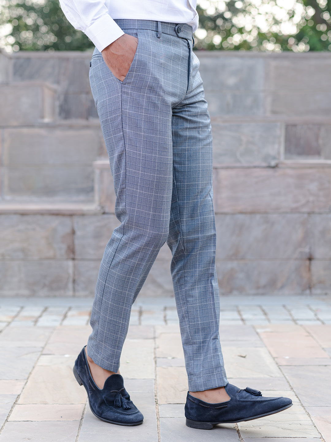 Blue Checks Comfort Fit Cotton Men's Pant