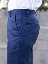 Navy Blue Checks Comfort Fit Cotton Men's Pant