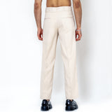 Two Buttons  Double Pleated Cream Korean Pant