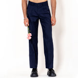 Double Pleated Dark Blue Korean Pant