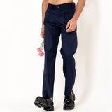 Double Pleated Dark Blue Korean Pant