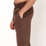 Two Buttons Double Pleated Brown Korean Pant