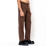 Two Buttons Double Pleated Brown Korean Pant