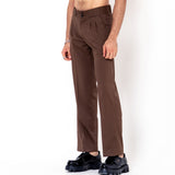 Two Buttons Double Pleated Brown Korean Pant