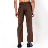 Two Buttons Double Pleated Brown Korean Pant