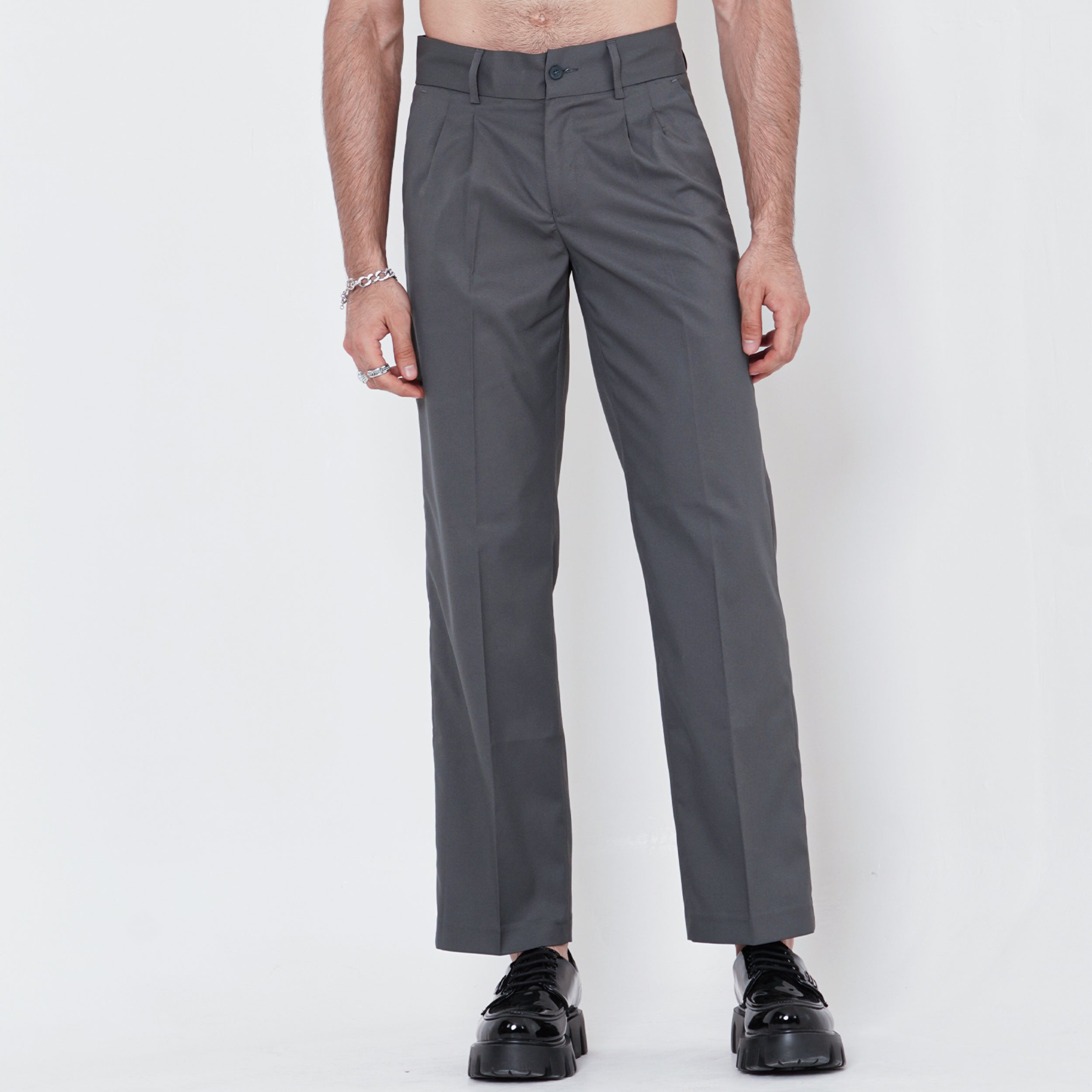 Double Pleated Dark Grey Korean Pant