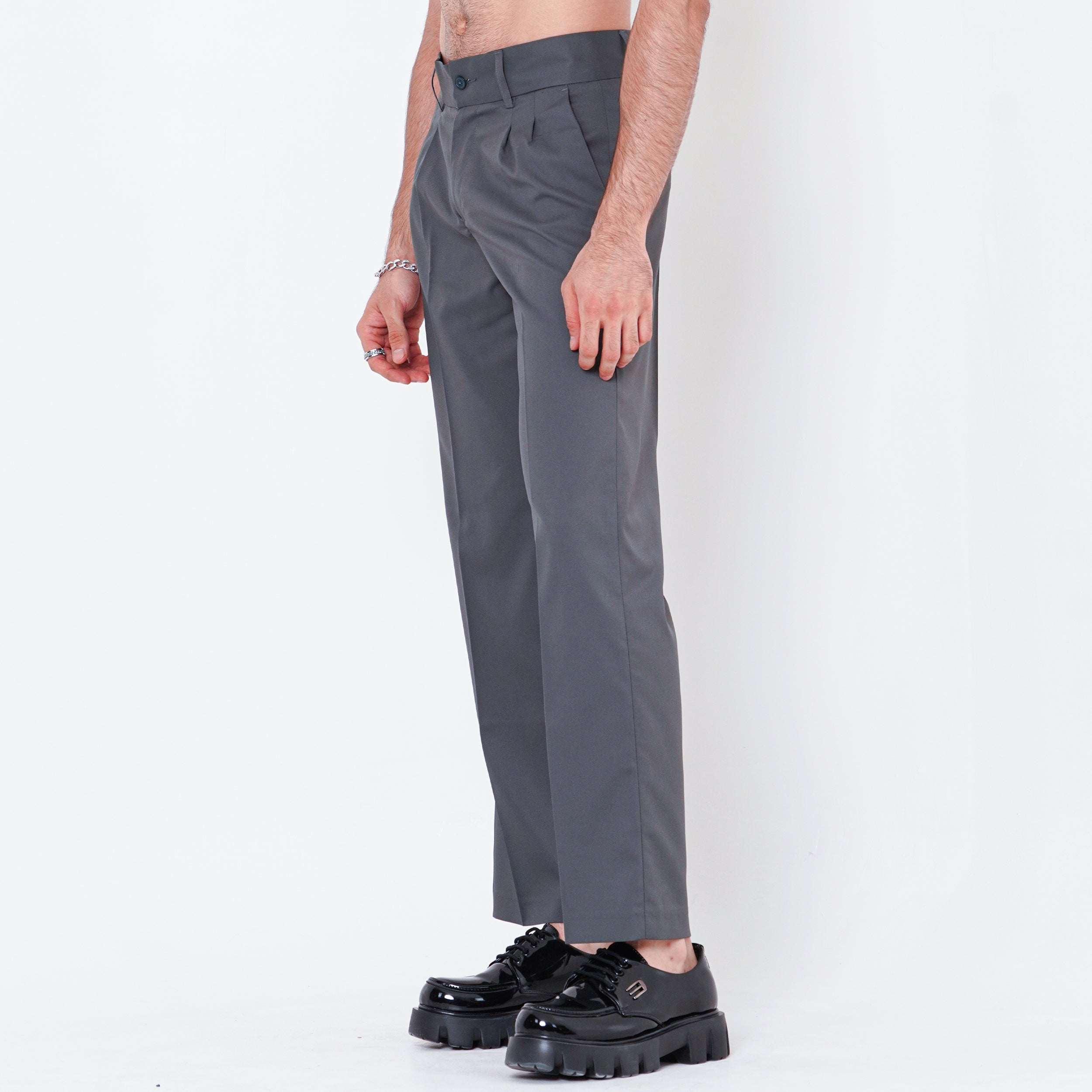 Double Pleated Dark Grey Korean Pant