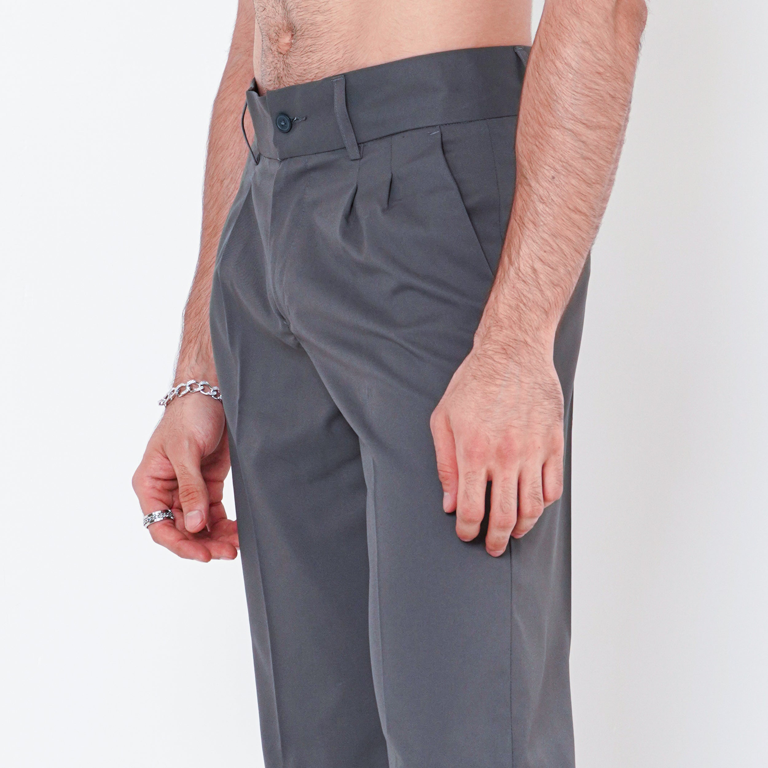 Double Pleated Dark Grey Korean Pant