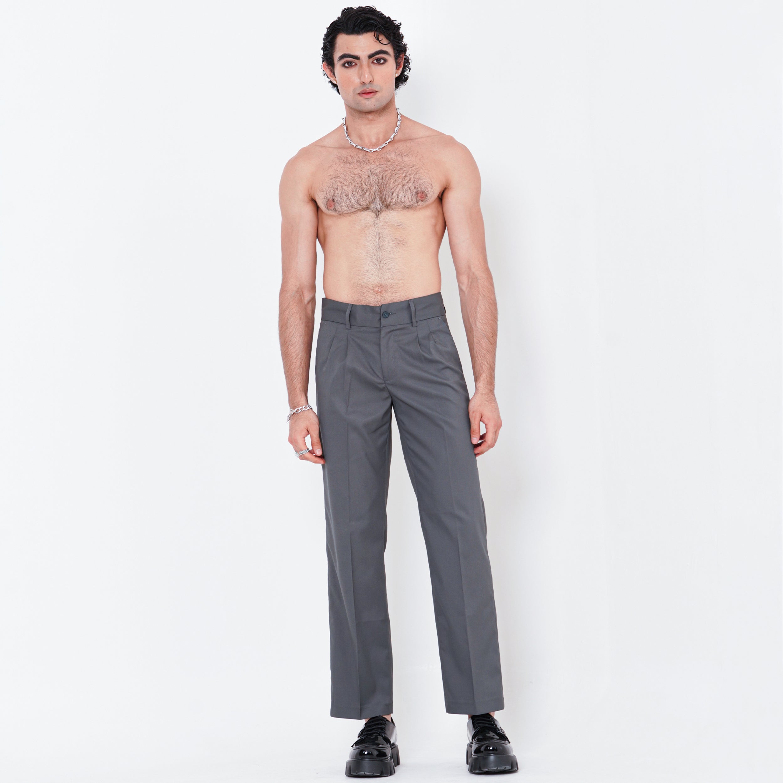 Double Pleated Dark Grey Korean Pant