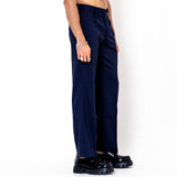 Single Pleated Dark Blue Korean Pant