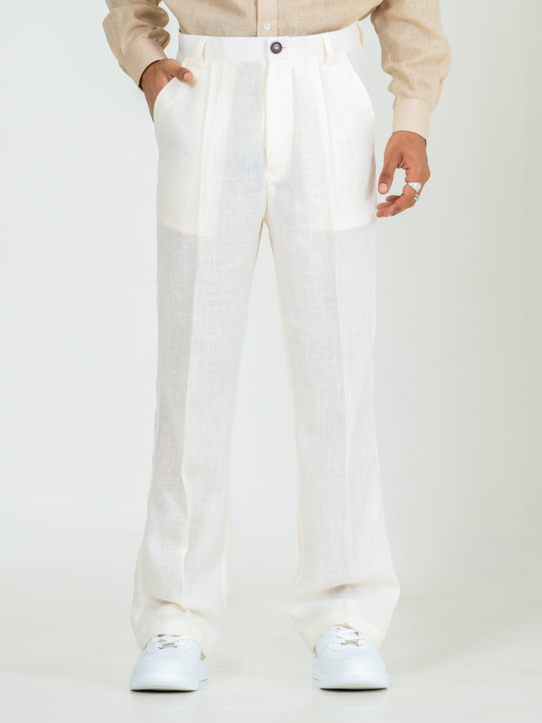 Pine Linen Blend Pleated Pants