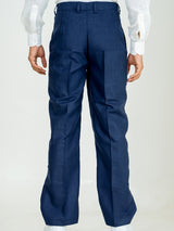 Navy Blue Linen Blend Pleated Pants