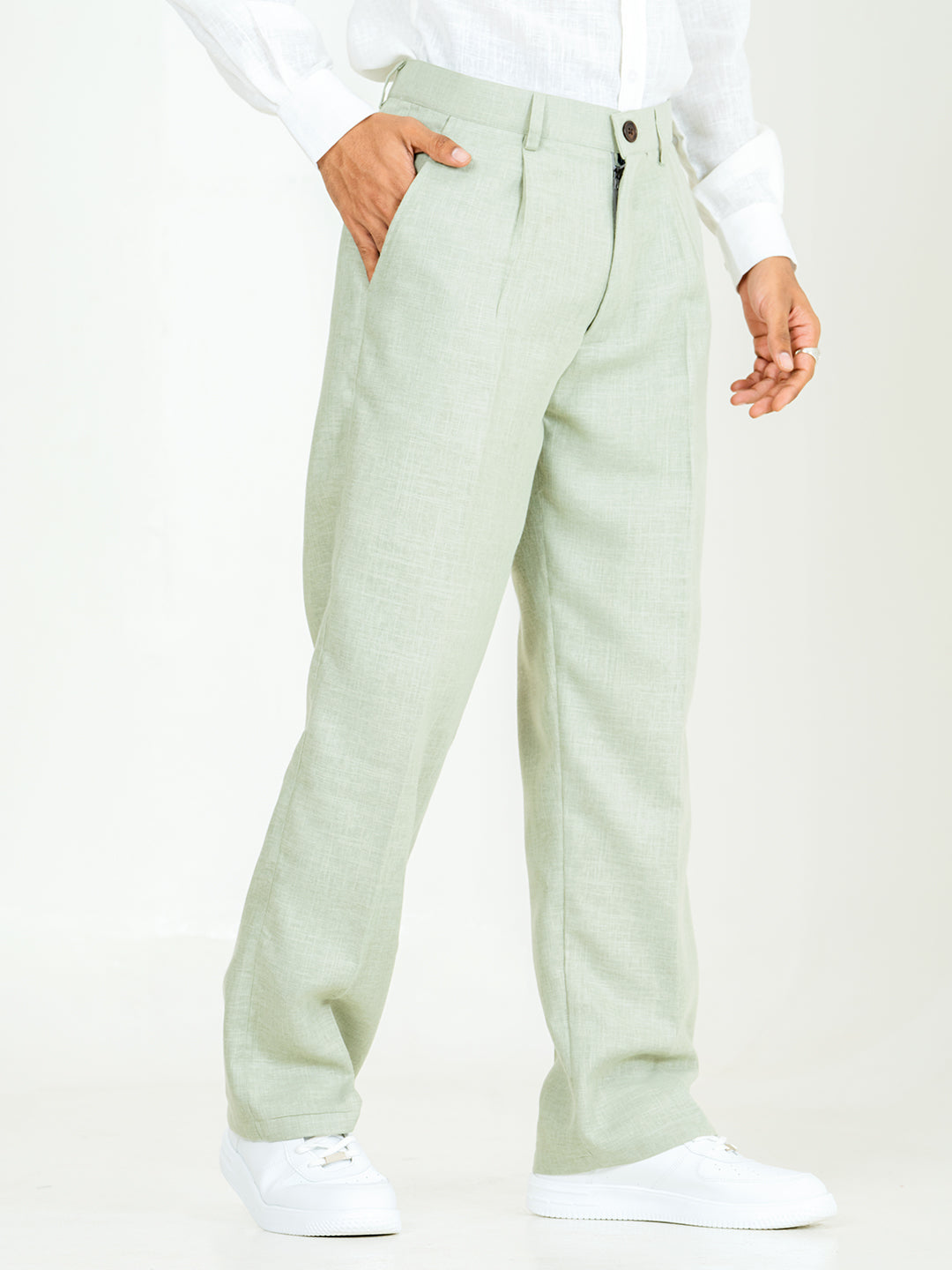 Sage Green Linen Blend Pleated Pants