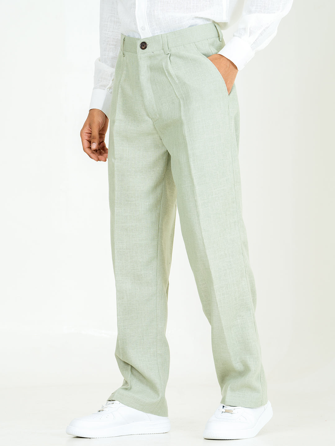 Sage Green Linen Blend Pleated Pants