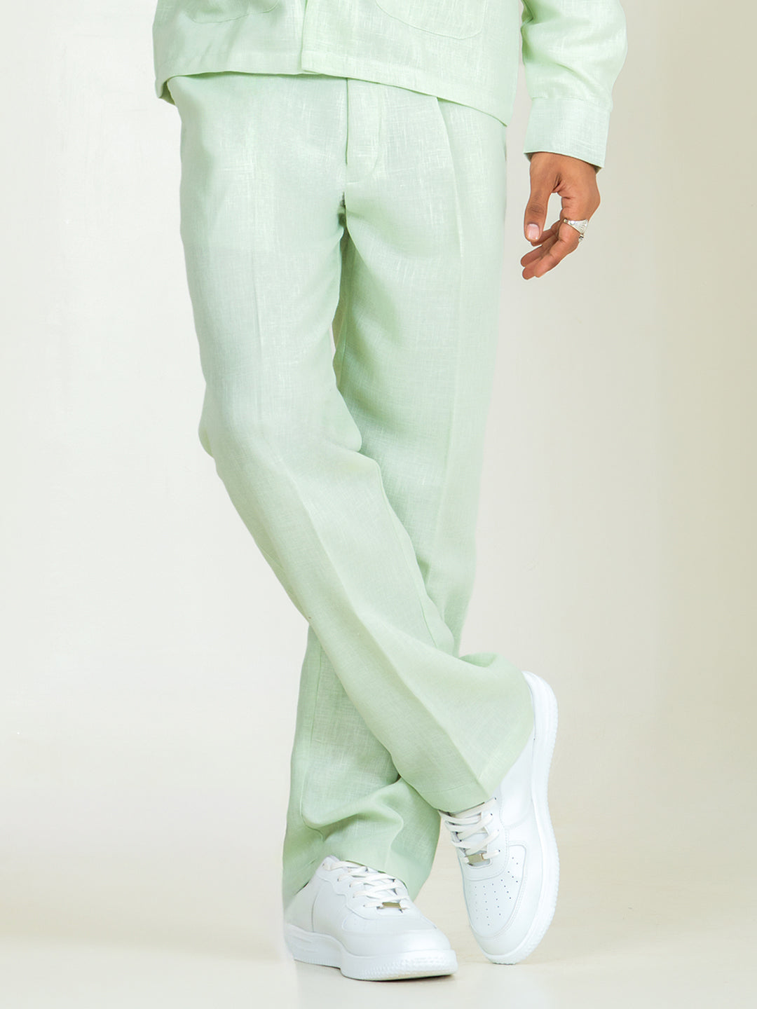 Mint Green Linen Blend Pleated Pants