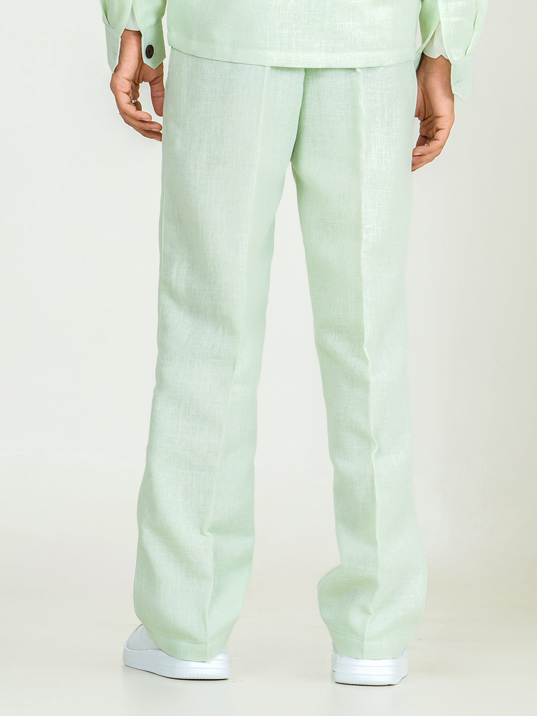 Mint Green Linen Blend Pleated Pants