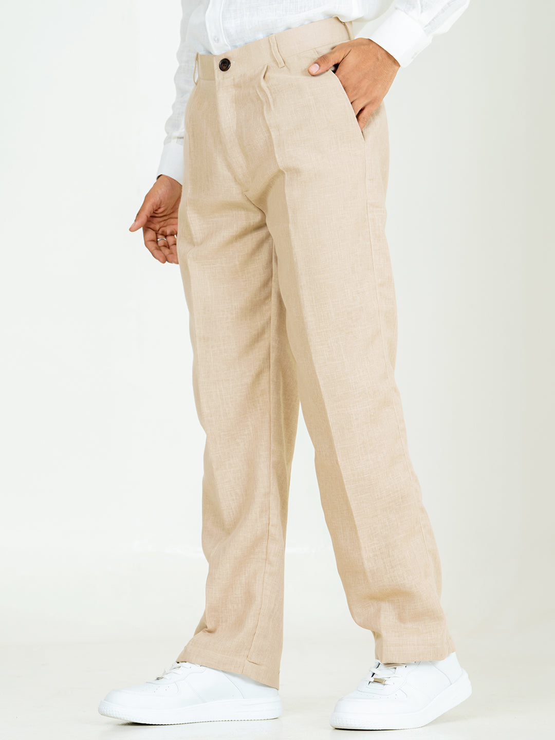 Classic Taupe Linen Blend Pleated Pants