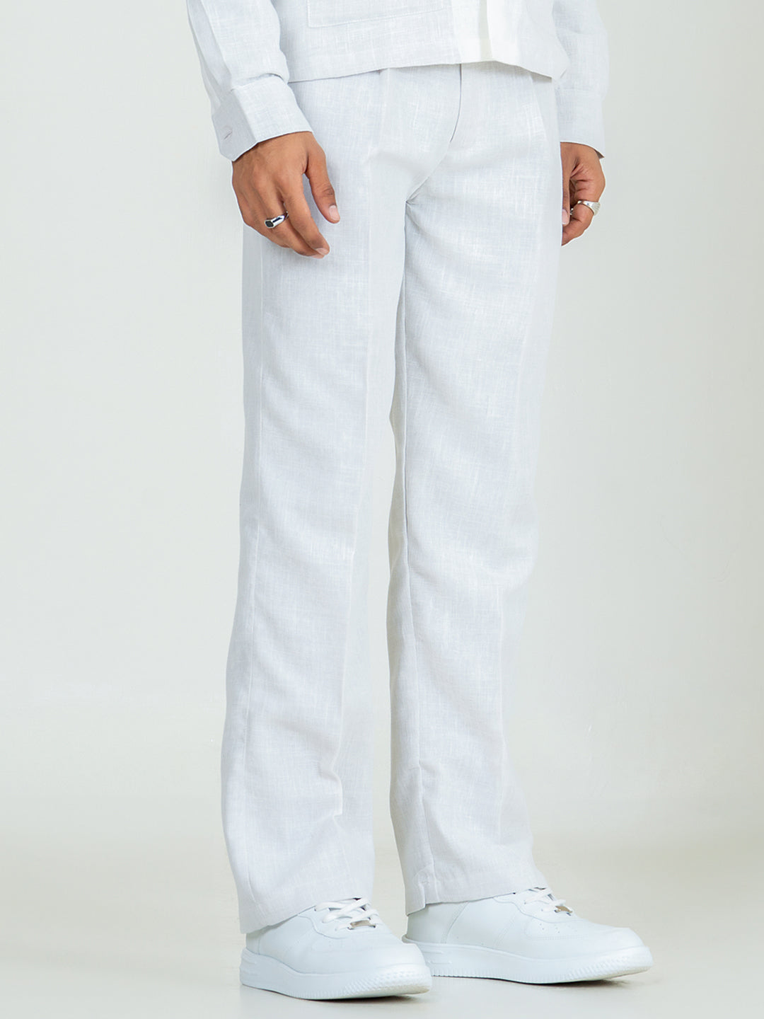 Off White Linen Blend Pleated Pants