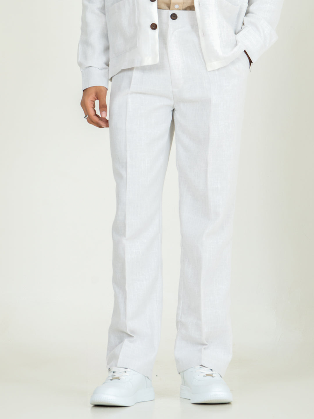 Off White Linen Blend Pleated Pants