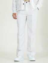 Off White Linen Blend Pleated Pants