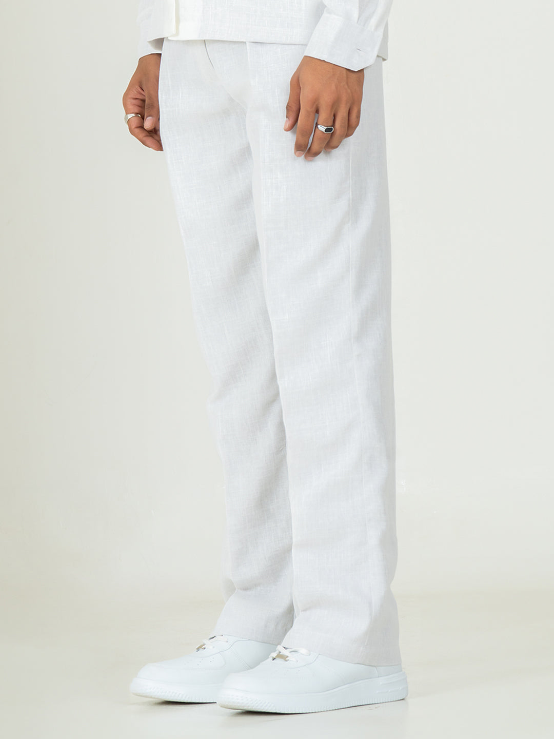 Off White Linen Blend Pleated Pants