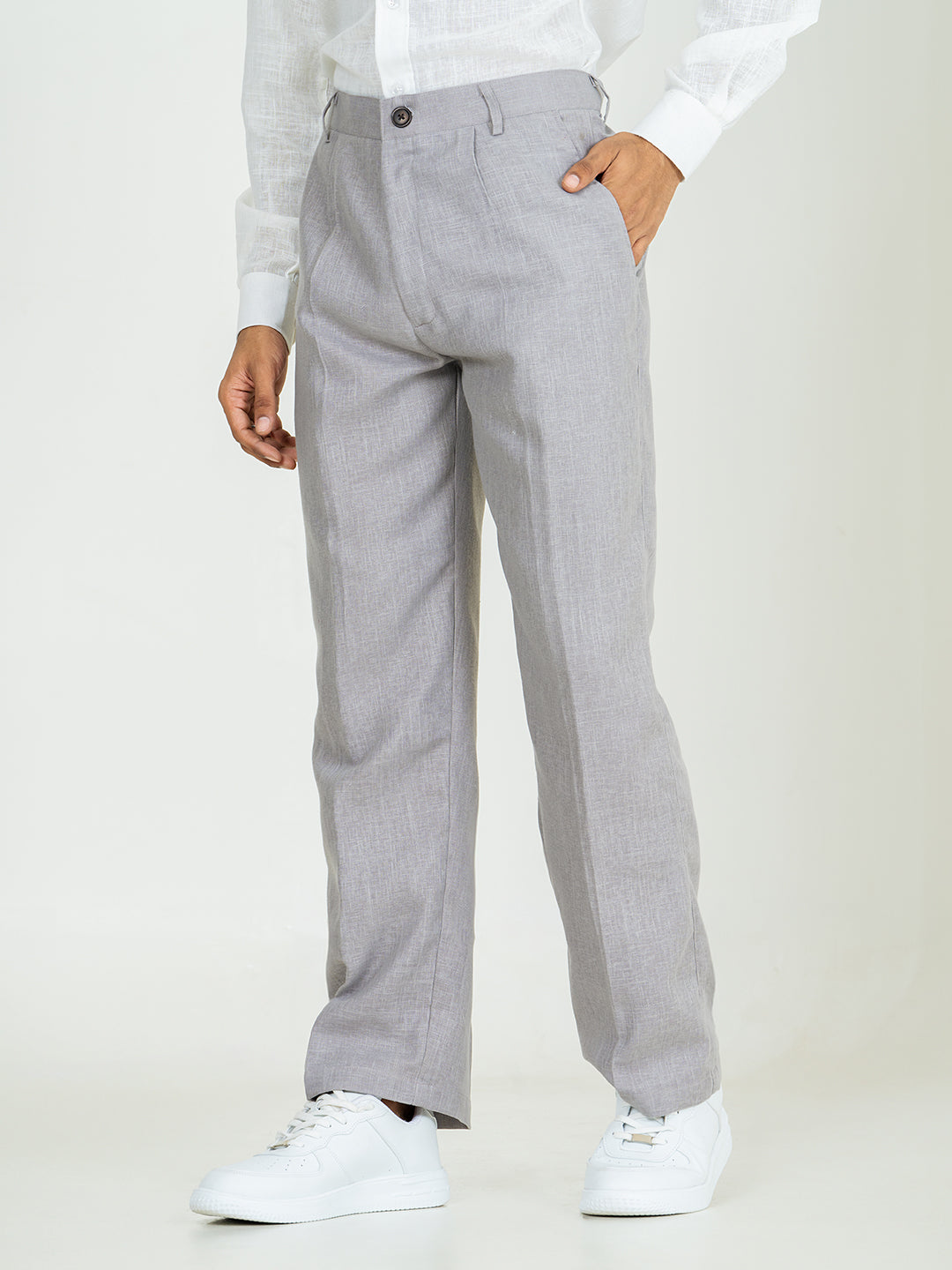 Latte Brown Linen Blend Pleated Pants