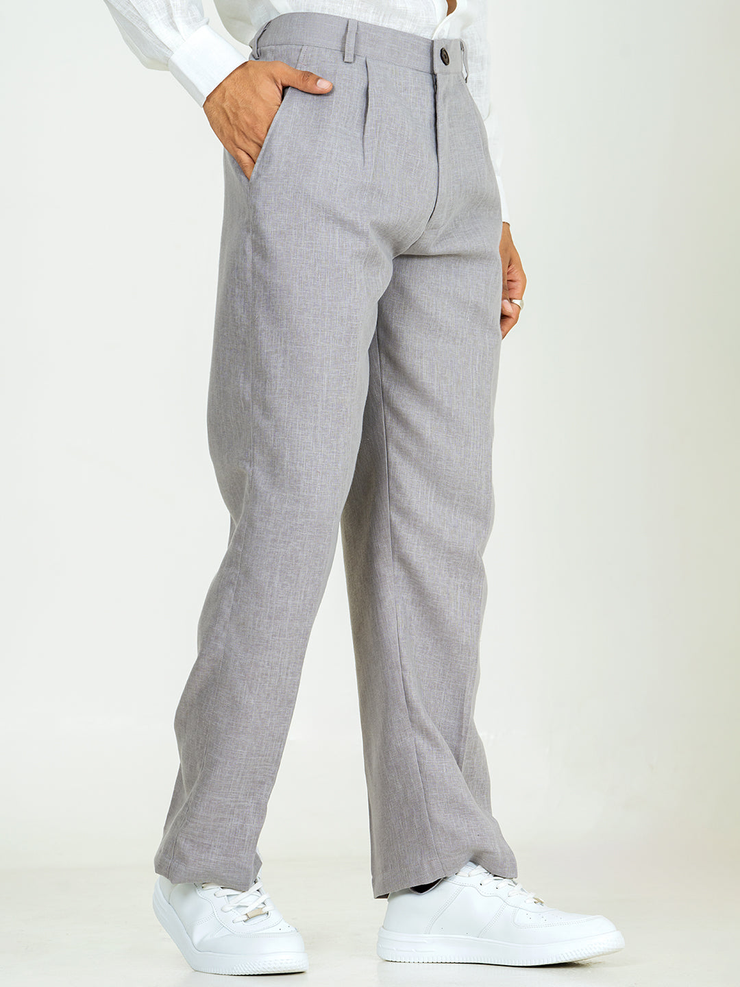 Latte Brown Linen Blend Pleated Pants