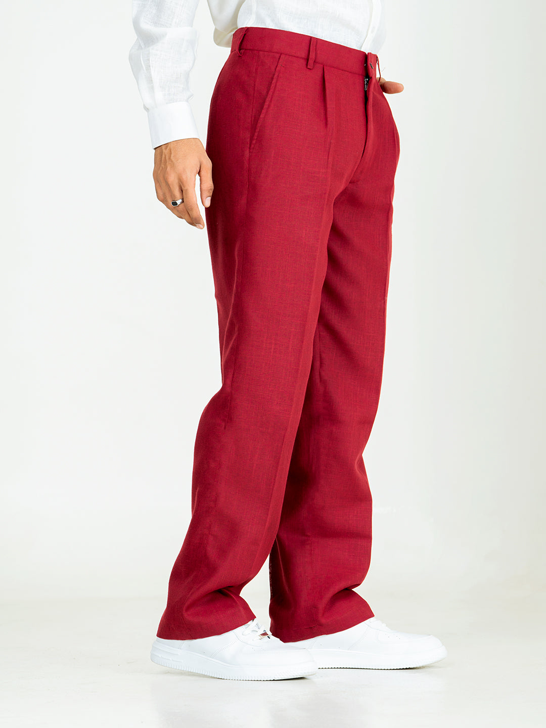 Maroon Linen Blend Pleated Pants