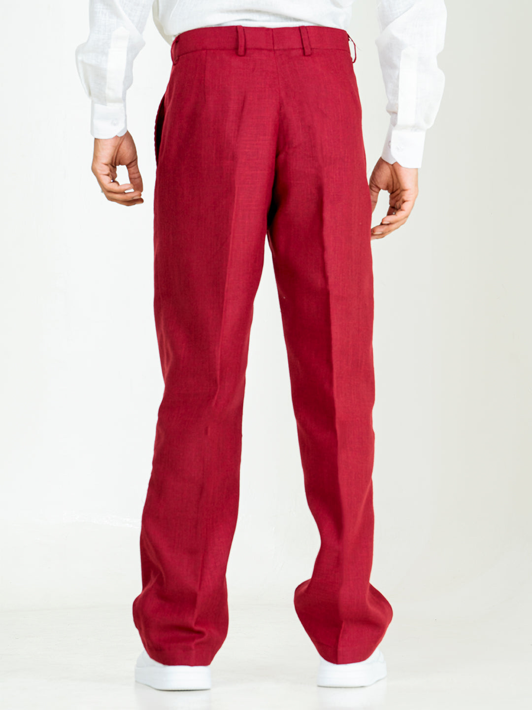 Maroon Linen Blend Pleated Pants