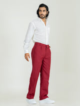 Maroon Linen Blend Pleated Pants