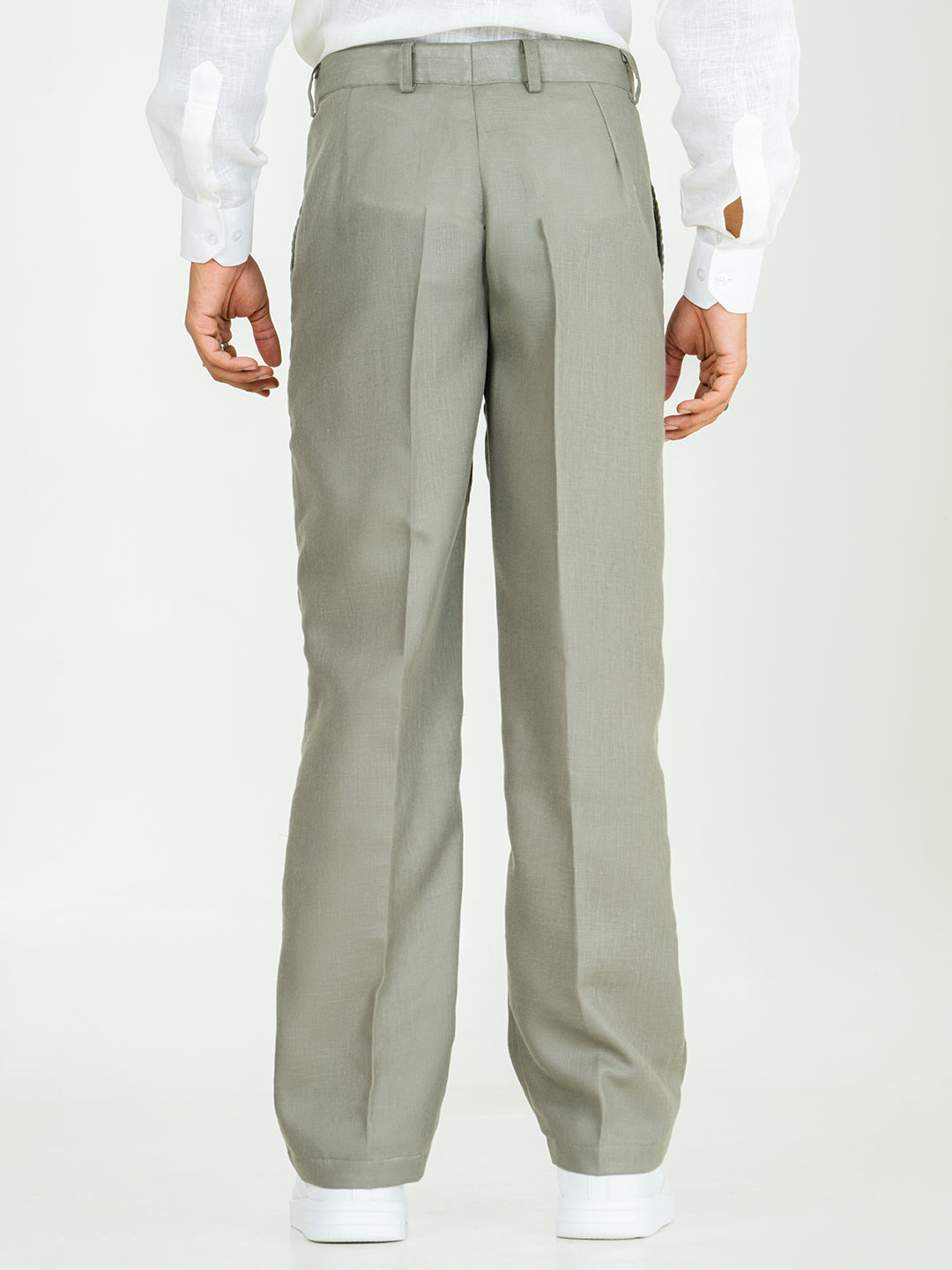 Sage Gray Linen Blend Pleated Pants