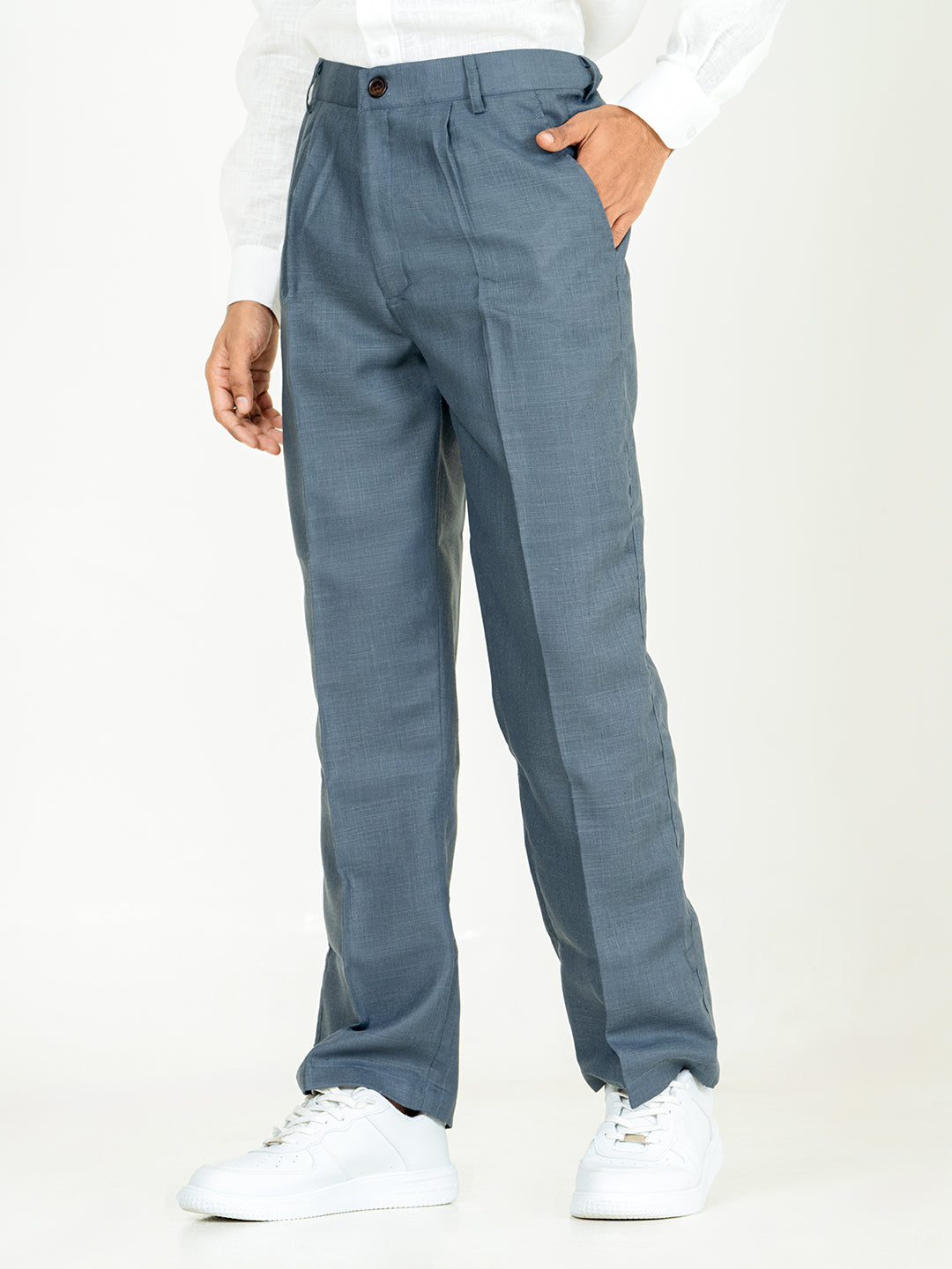 Davy Gray Linen Blend Pleated Pants