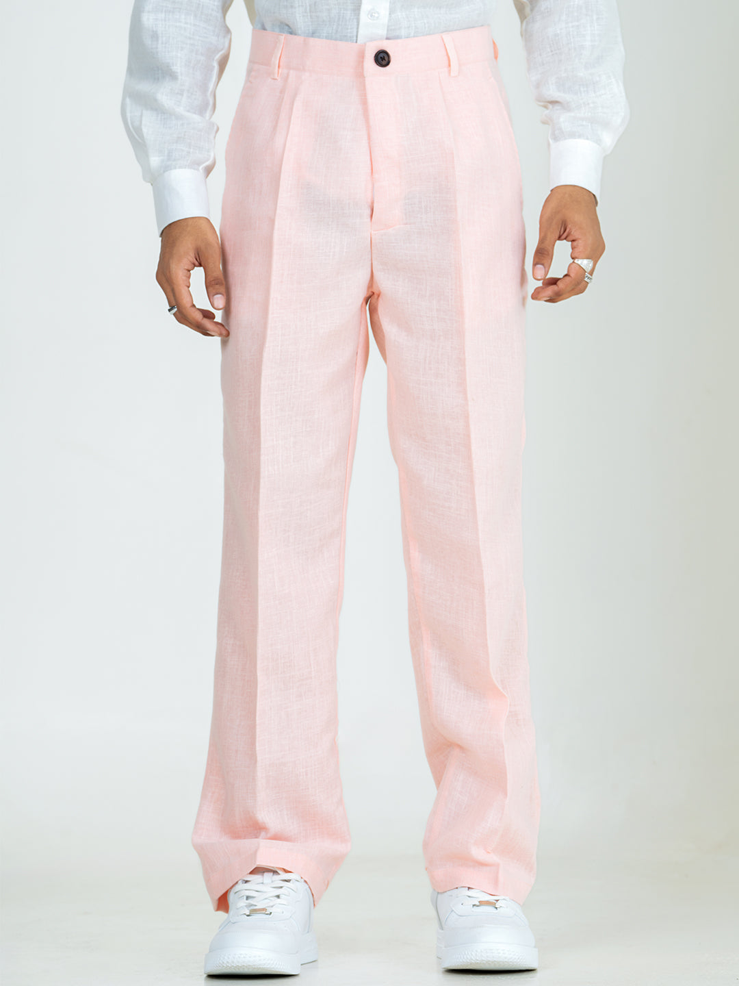 Millennial Pink Linen Blend Pleated Pants