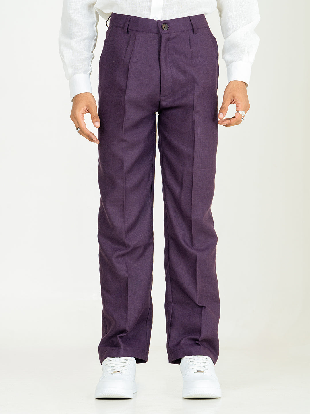 Aubergine Linen Blend Pleated Pants