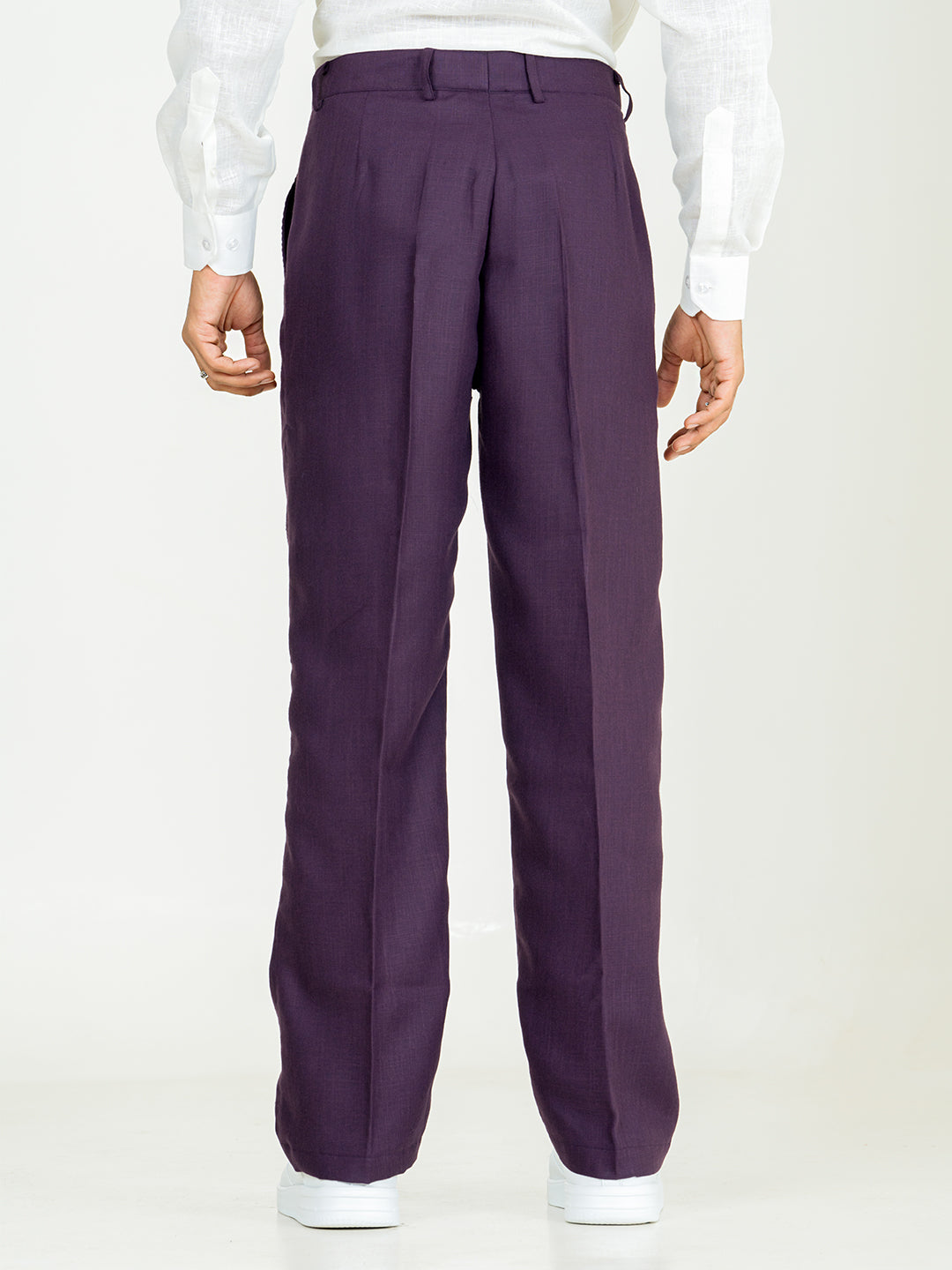 Aubergine Linen Blend Pleated Pants